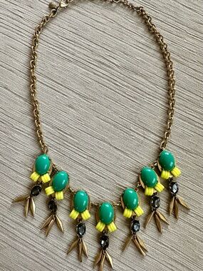 J. Crew Green and Yellow Statement Necklace with Gold Chain